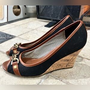 Elegant Black and Brown Wedge Heels